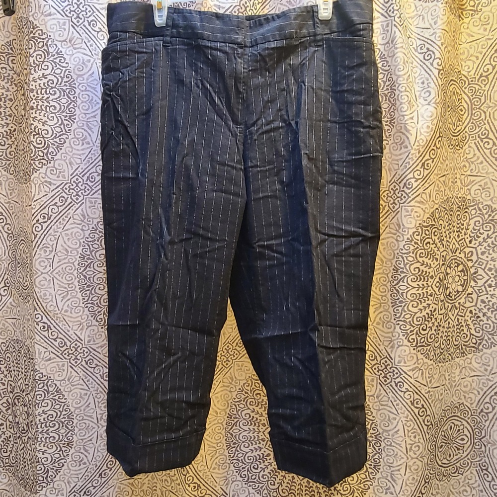 Lane Bryant Cropped Pants Women 16 Silver Pinstripe High Rise Capris Linen Blend